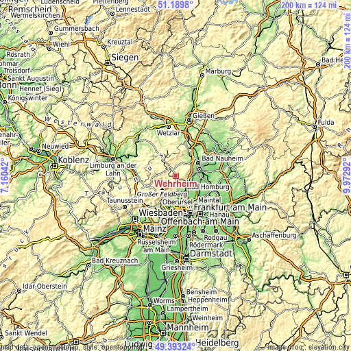 Topographic map of Wehrheim