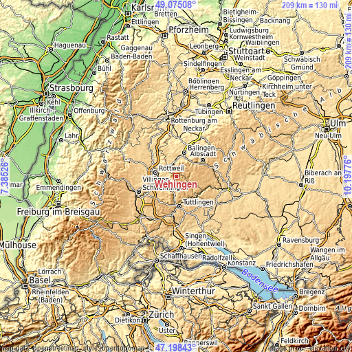 Topographic map of Wehingen