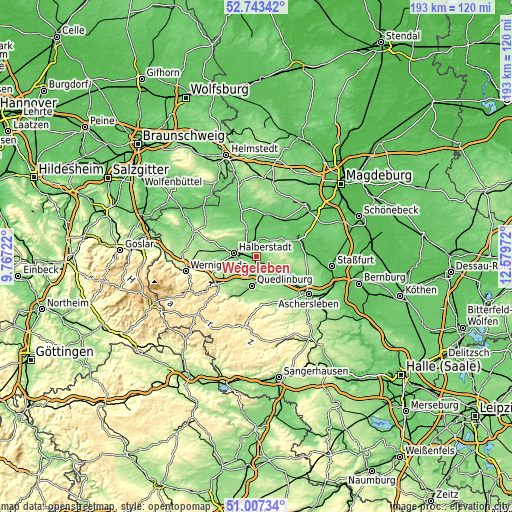 Topographic map of Wegeleben