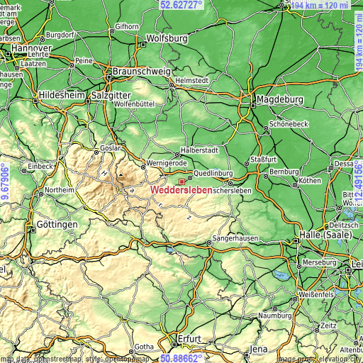 Topographic map of Weddersleben