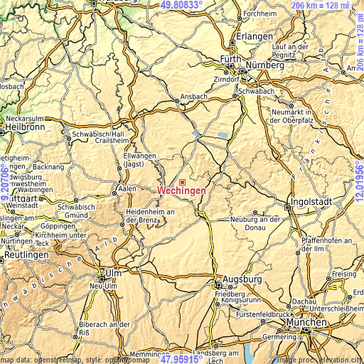 Topographic map of Wechingen