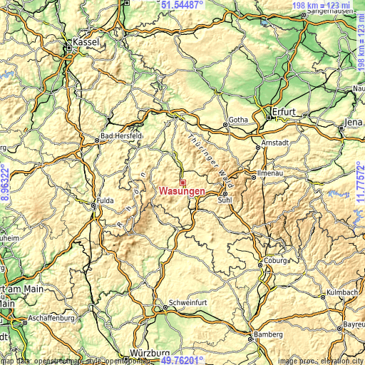 Topographic map of Wasungen