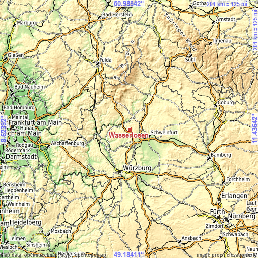 Topographic map of Wasserlosen