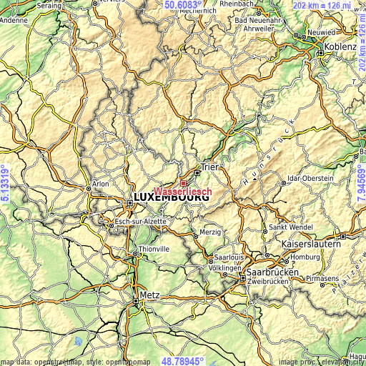 Topographic map of Wasserliesch