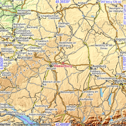 Topographic map of Wasserburg