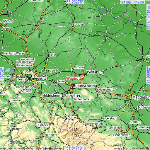 Topographic map of Wasbüttel