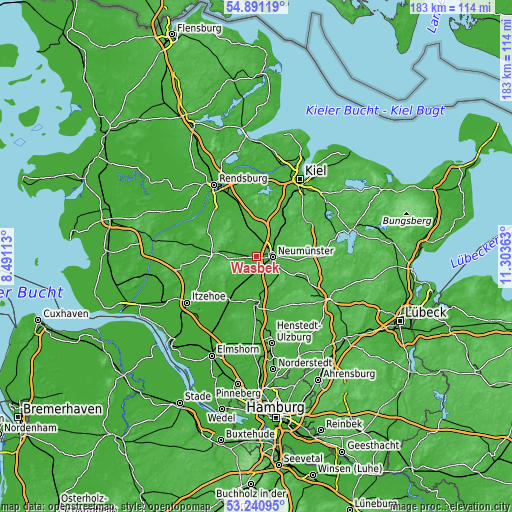 Topographic map of Wasbek