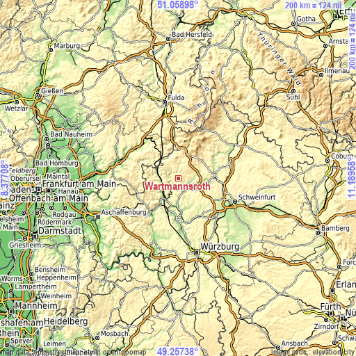 Topographic map of Wartmannsroth