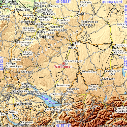 Topographic map of Warthausen