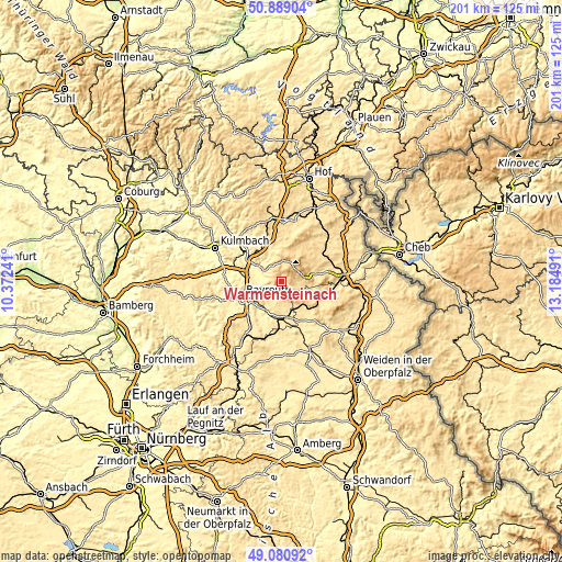 Topographic map of Warmensteinach
