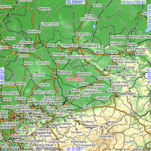 Topographic map of Warendorf