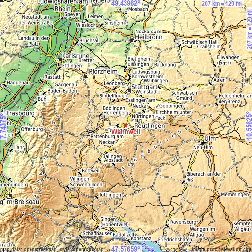 Topographic map of Wannweil