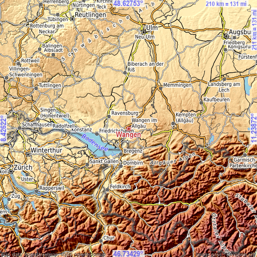 Topographic map of Wangen