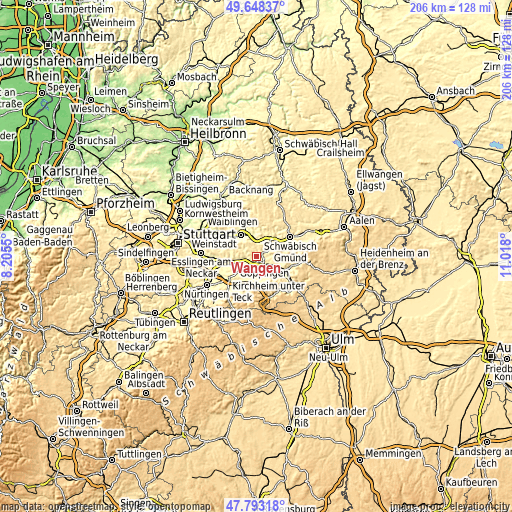 Topographic map of Wangen