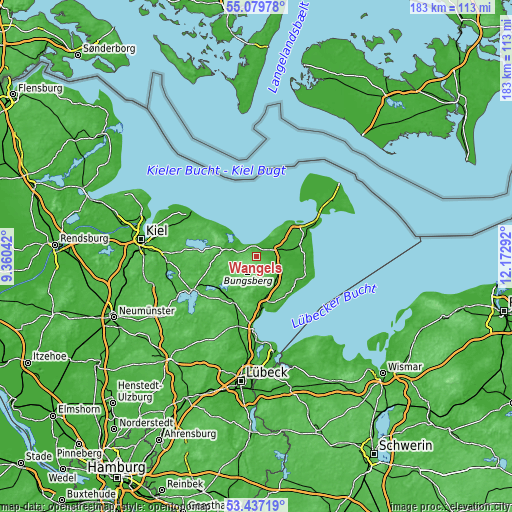 Topographic map of Wangels