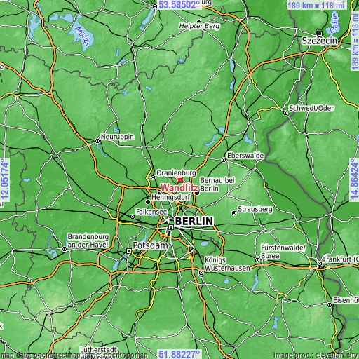 Topographic map of Wandlitz