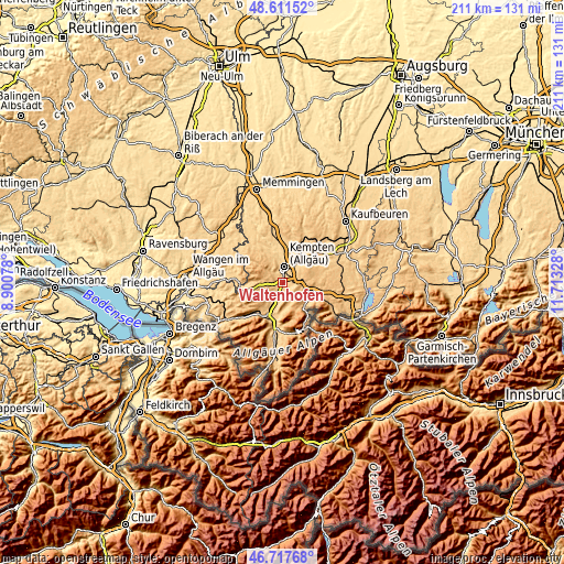 Topographic map of Waltenhofen