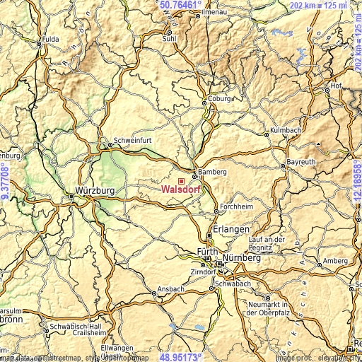 Topographic map of Walsdorf