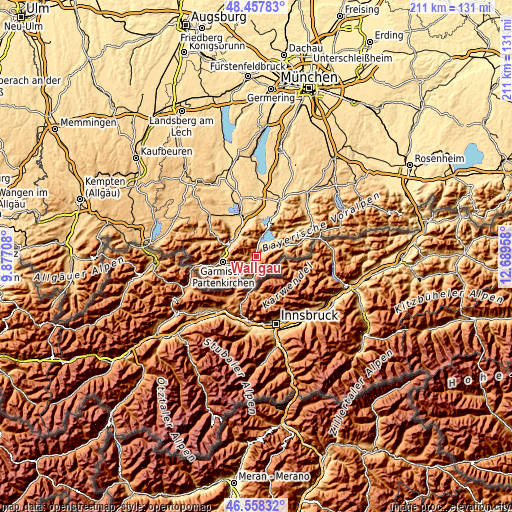 Topographic map of Wallgau