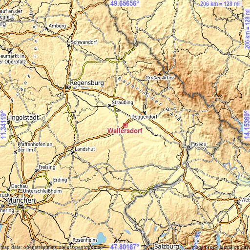 Topographic map of Wallersdorf