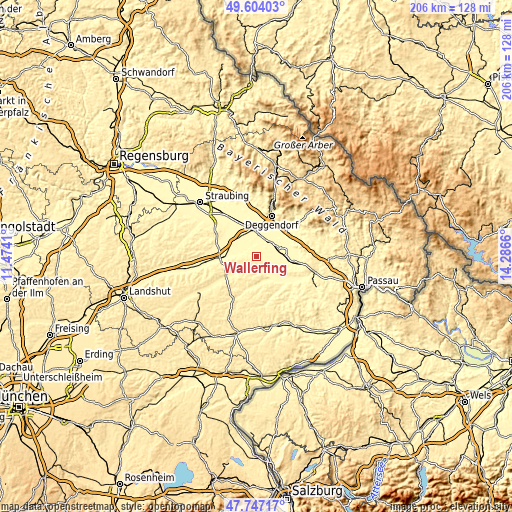 Topographic map of Wallerfing