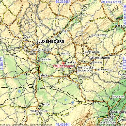 Topographic map of Wallerfangen