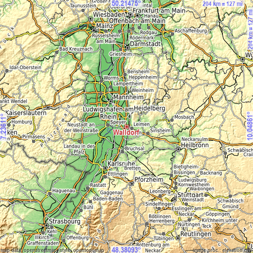 Topographic map of Walldorf