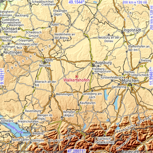 Topographic map of Walkertshofen