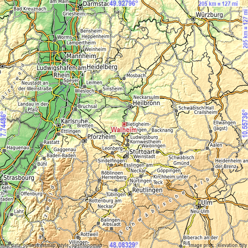 Topographic map of Walheim