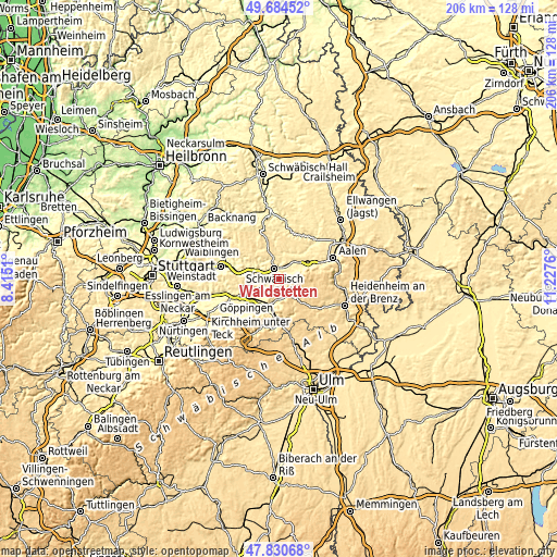 Topographic map of Waldstetten