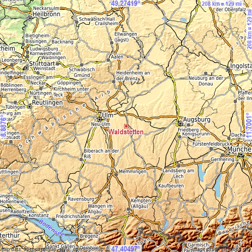 Topographic map of Waldstetten