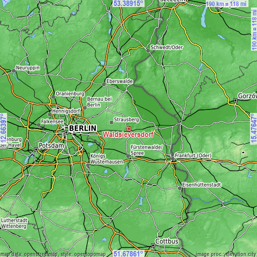 Topographic map of Waldsieversdorf