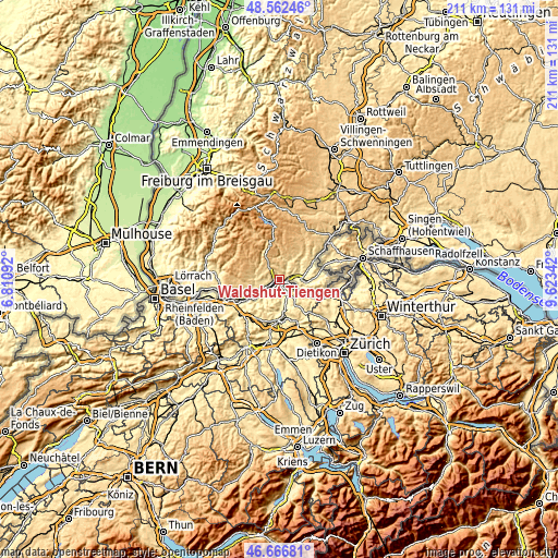 Topographic map of Waldshut-Tiengen