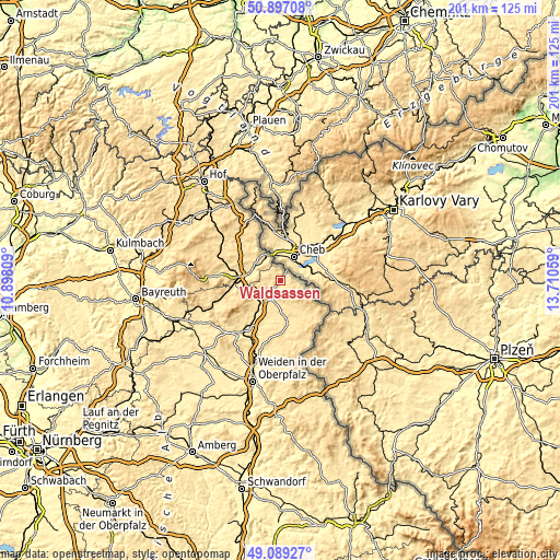 Topographic map of Waldsassen