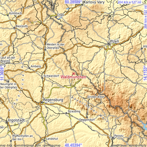 Topographic map of Waldmünchen