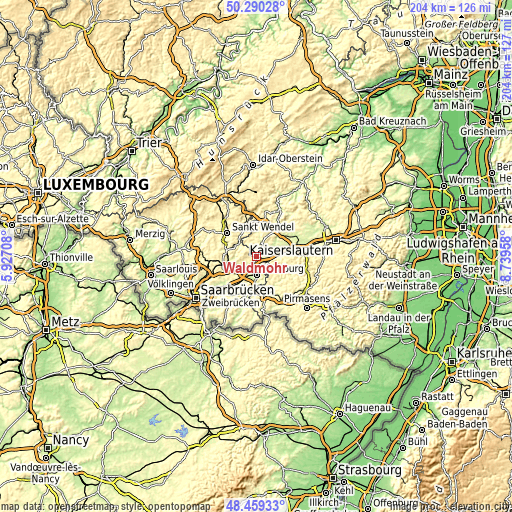 Topographic map of Waldmohr