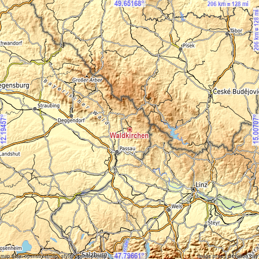 Topographic map of Waldkirchen