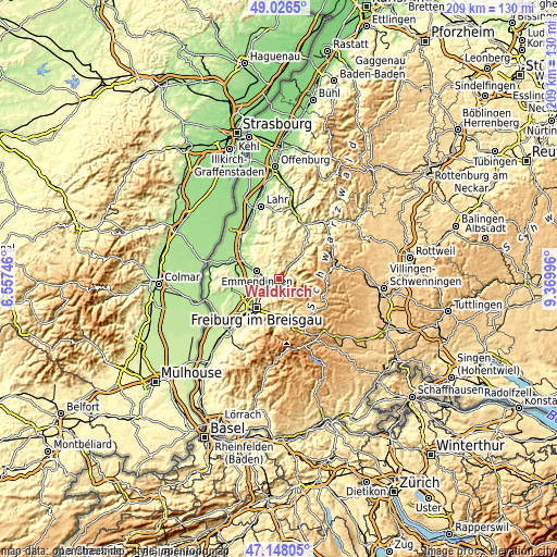 Topographic map of Waldkirch