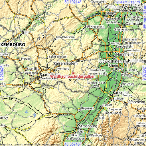 Topographic map of Waldfischbach-Burgalben