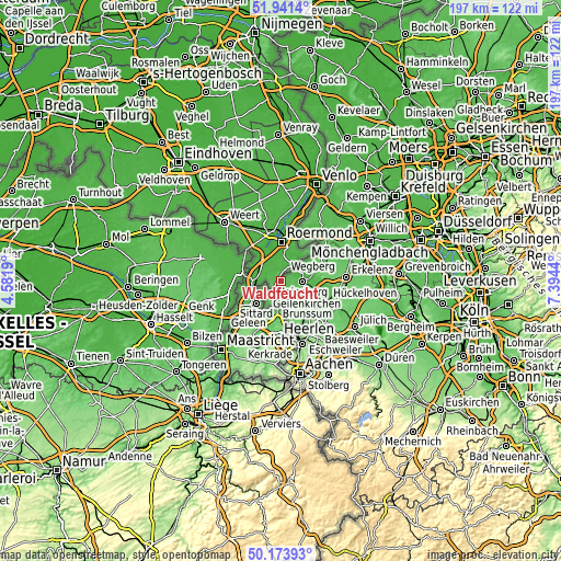 Topographic map of Waldfeucht