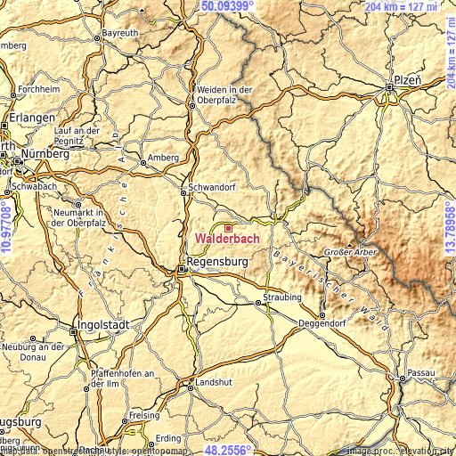 Topographic map of Walderbach