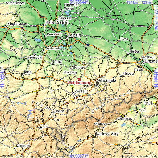 Topographic map of Waldenburg