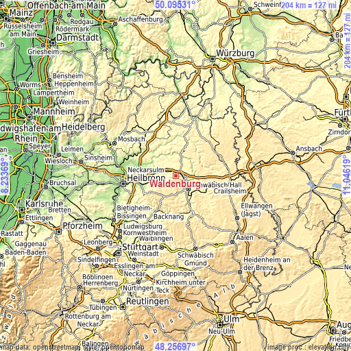 Topographic map of Waldenburg