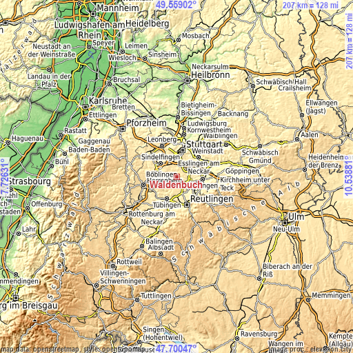 Topographic map of Waldenbuch