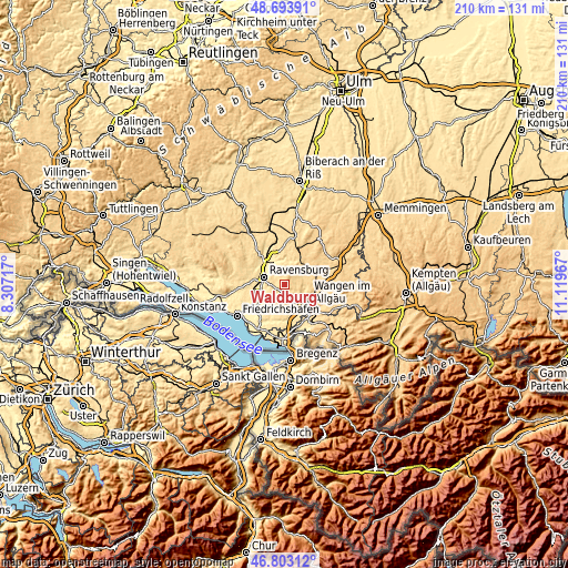 Topographic map of Waldburg