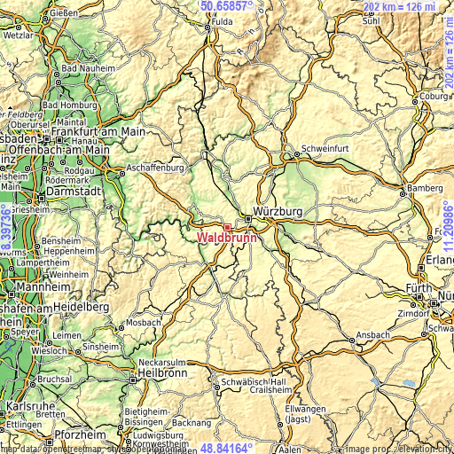 Topographic map of Waldbrunn