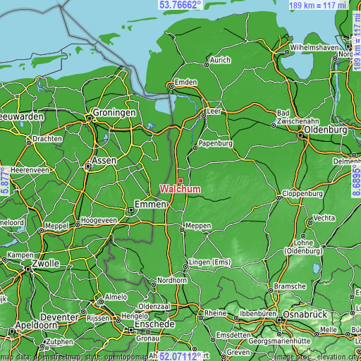 Topographic map of Walchum