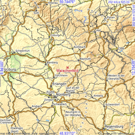 Topographic map of Waischenfeld