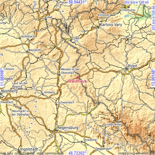 Topographic map of Waidhaus