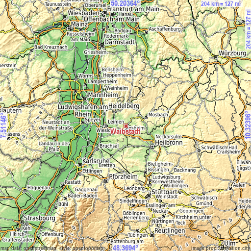 Topographic map of Waibstadt